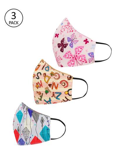 Tossido Kids Pack Of 3
                      Printed 3-Ply Reusable Cloth Masks