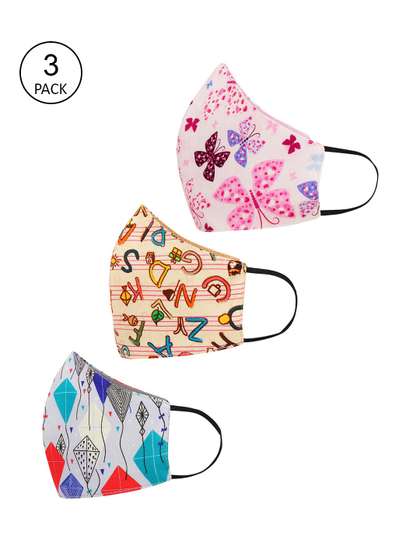Tossido Kids Pack Of 3
                    Printed 3-Ply Reusable 100% Cotton Cloth Face Masks