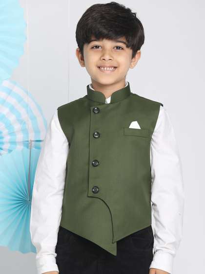 VASTRAMAY Boys Solid Satin Nehru Jacket