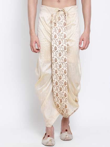 Here&Now X
                        Sanwara Men Beige Embroidered Art Silk Dhoti