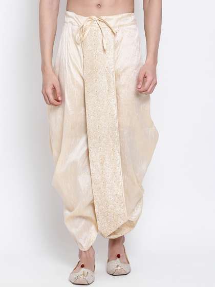 Here&Now X
                        Sanwara Men Beige Solid Relaxed Fit Art Silk
                        Dhoti