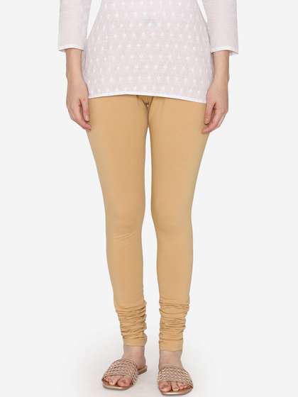 Vami Women Beige
                        Solid Churidar-Length Stretchable Leggings