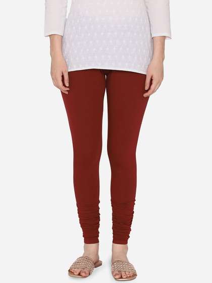 Vami Women Maroon
                        Solid Churidar-Length Stretchable Leggings
