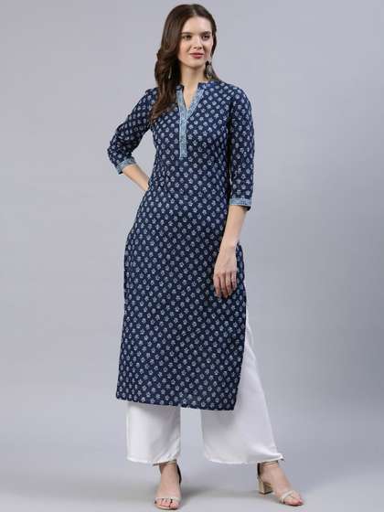 Nayo Women Navy Blue
                        Ethnic Motifs Printed Indigo Kurta