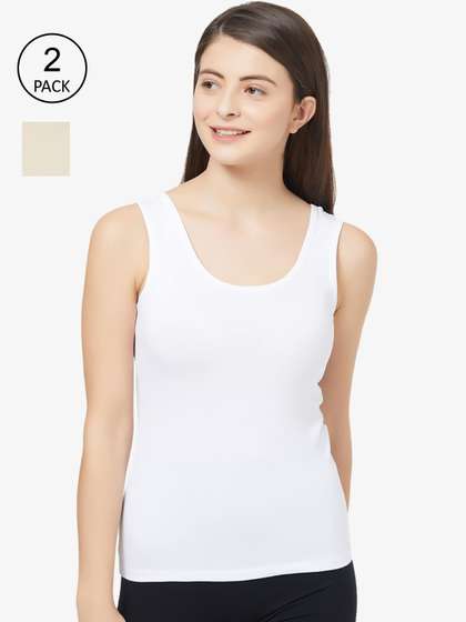 Soie Women Pack of 2
                        White & Beige Solid Non-Padded Camisoles