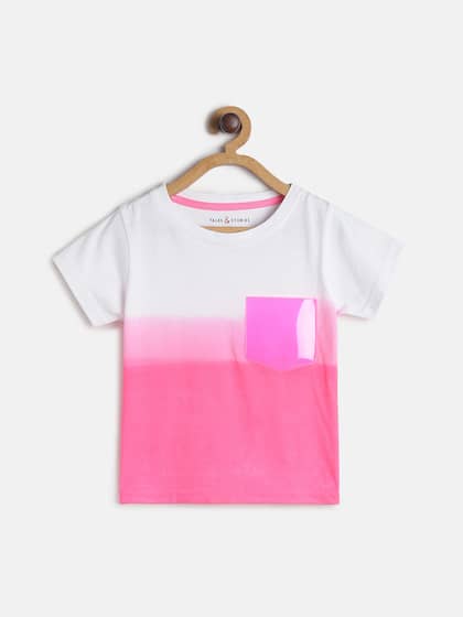 TALES & STORIES Girls Pink & White Ombre Dyed T-shirt