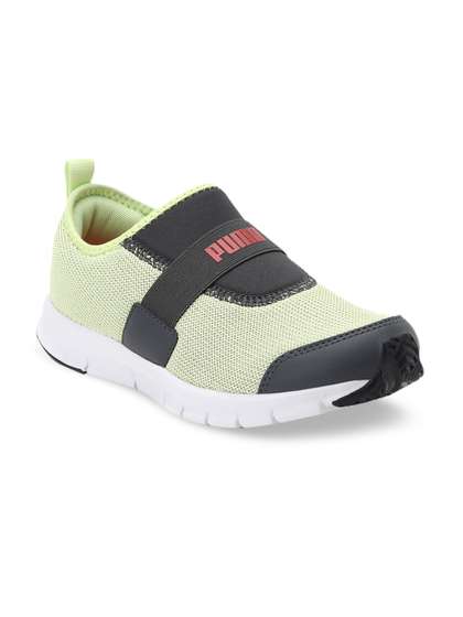 Puma Unisex Kids Green Woven Design Flex JR Slip-On Sneakers