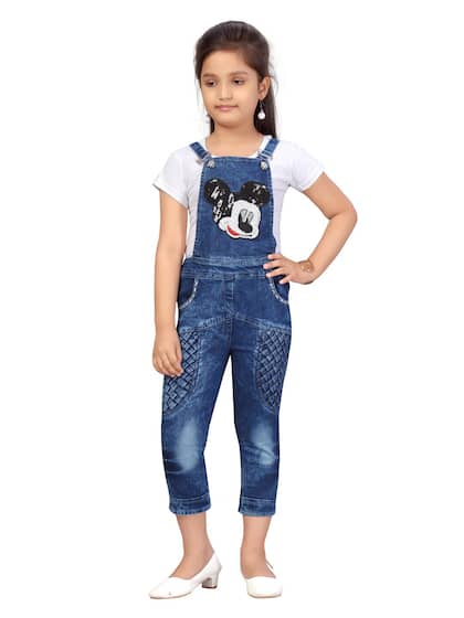 Aarika Girls White & Blue Mickey Mouse Printed Top with Trousers