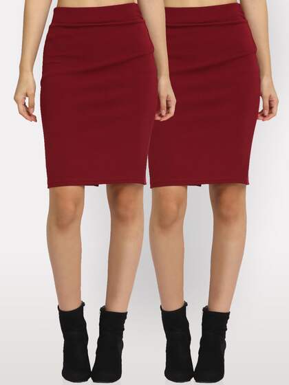 NEUDIS Women Pack Of 2 Maroon Solid Pencil Skirts