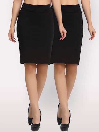 NEUDIS Women Pack Of 2 Black Self DesignPencil Skirts