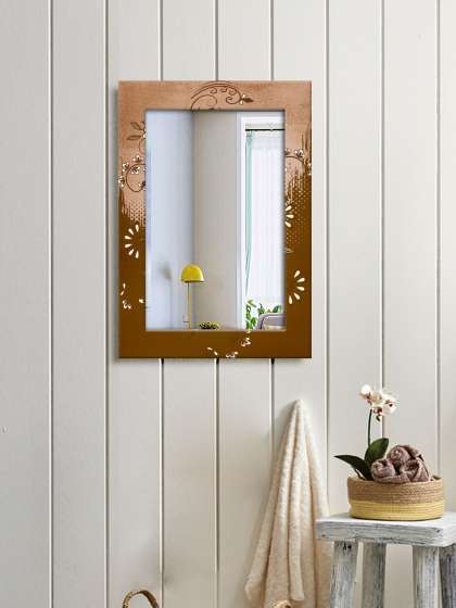 999Store Brown & Beige Flower Wall Hanging Mirror