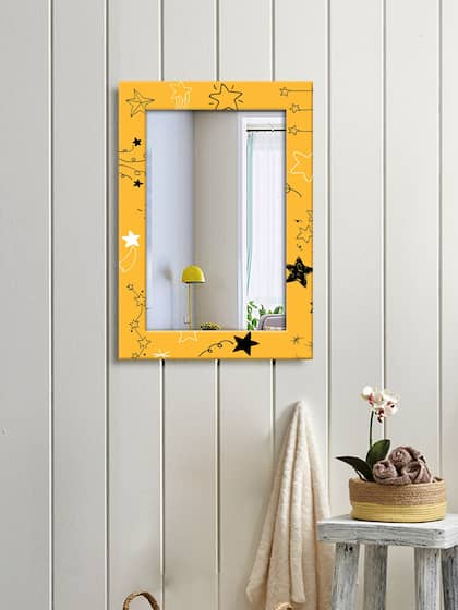 999Store Yellow & Black Stars Printed Wall Hanging Mirror