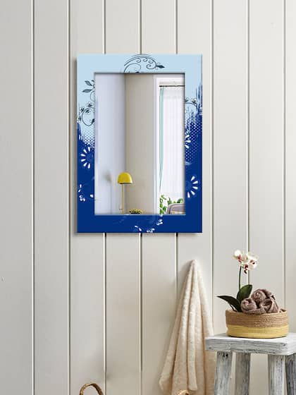 999Store Blue Floral Printed Wall Mirror