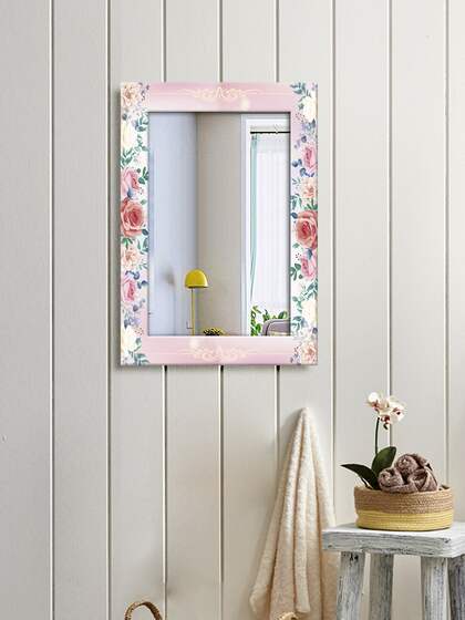 999Store Red & Pink Rose With Tree Printed Wall Hanging Mirror
