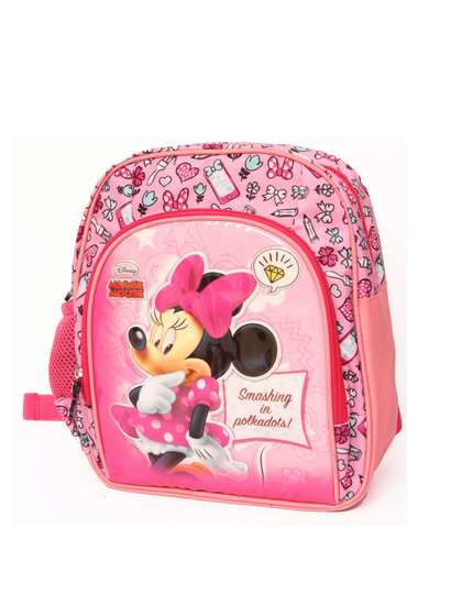 Disney Girls Pink &
                    White Minnie Mouse Graphic Applique Backpack with
                    Compression Straps