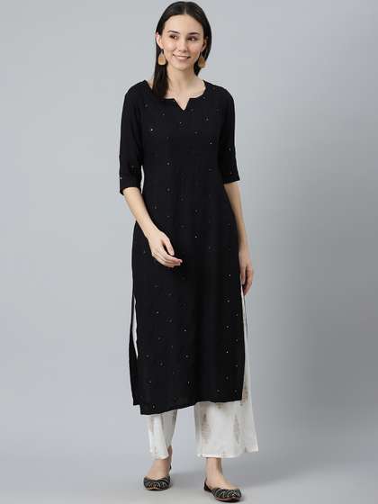 Libas Women Black Embroidered Kurta