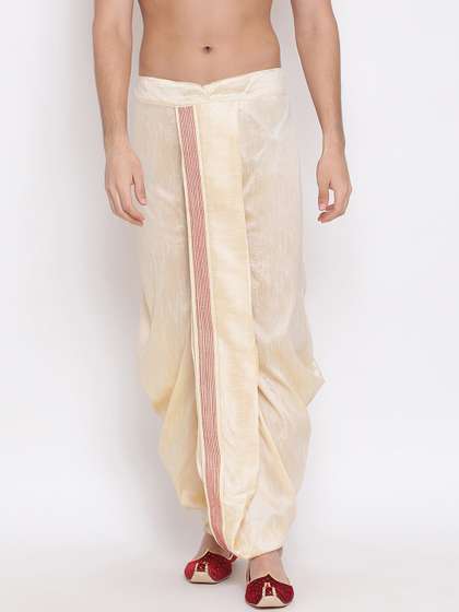 VASTRAMAY Men
                          Gold-Coloured & Red Embroidered Dhoti