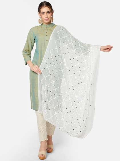 Dupatta Bazaar White Ethnic Motifs Embroidered Dupatta