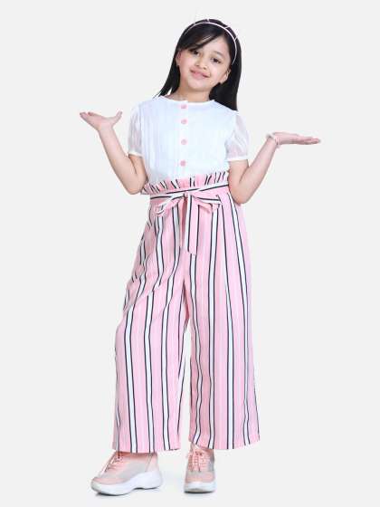 StyleStone Girls Pink & White Striped Basic Jumpsuit