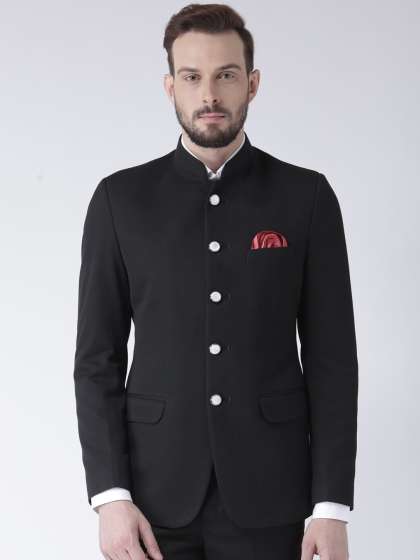 Hangup Men Black Solid Bandhgala Blazer