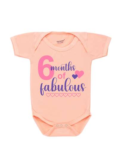 KNITROOT Infants Peach
                    Printed Six Months Old Theme Cotton T-shirt