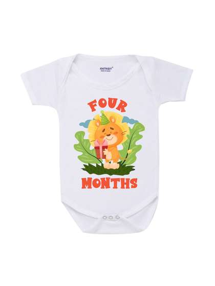 KNITROOT Infant Kids
                    White & Orange Lion Four Month Printed Bodysuit