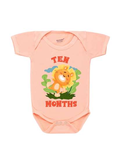 KNITROOT Infants Peach
                      Printed Ten Months Old Theme Cotton Bodysuit