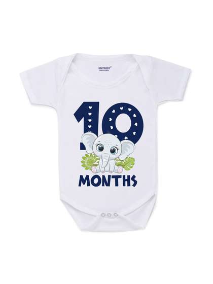 KNITROOT Infant Kids
                    White & Navy Blue Elephant Ten Month Printed
                    Bodysuit