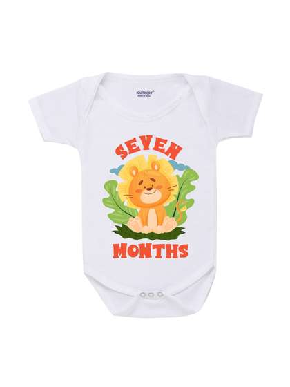KNITROOT Infant Kids
                    White & Orange Lion Seven Month Printed
                    Bodysuit