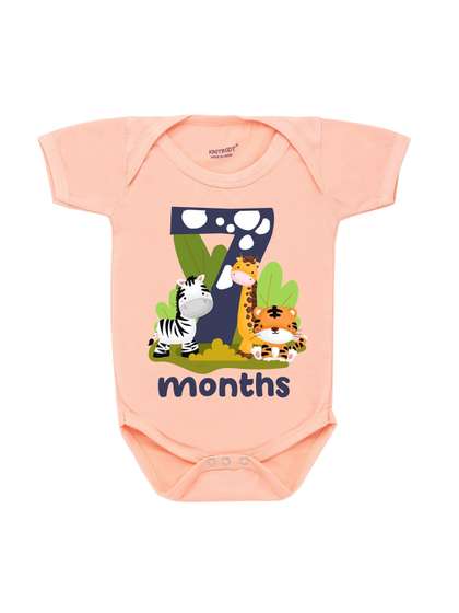 KNITROOT Infants Peach
                    Printed Seven Months Old Theme Cotton Bodysuit