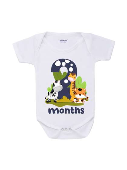 KNITROOT Infants White
                    Printed Two Months Old Theme Cotton Bodysuit