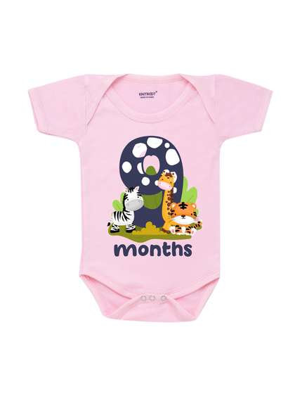 KNITROOT Infants Pink
                    Printed Nine Months Old Theme Cotton Bodysuit