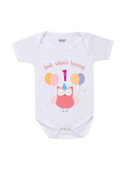 KNITROOT Infants Kids
                    Printed One Month Old Milestone White Cotton
                    Bodysuit