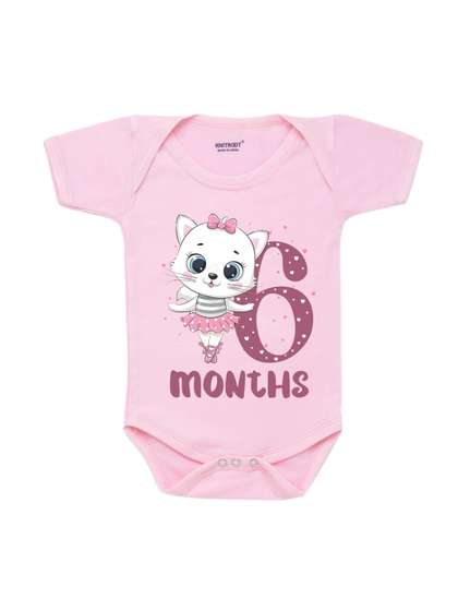 KNITROOT Infants Pink
                    Printed Six Monts Old Theme Cotton Romper