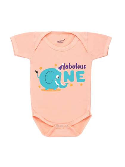 KNITROOT Infant Kids
                      Peach-Coloured & Blue Printed Bodysuit