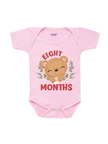 KNITROOT Infants Pink
                      Printed Eight Months Old Theme Cotton Bodysuit