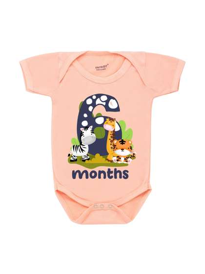 KNITROOT Infants Kids
                    Peach Six Months Old Milestone Printed Theme Cotton
                    Bodysuit