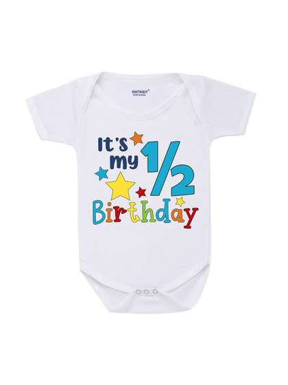 KNITROOT Infants White
                      Printed Half Birthday Theme Cotton Bodysuit