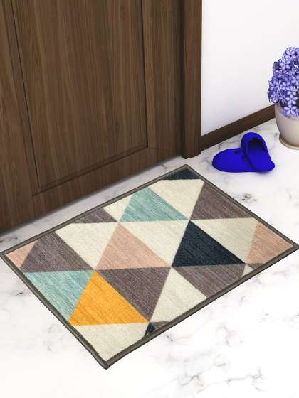 Athom Trendz Set Of 3 Off-White & Brown Printed Anti-Skid Doormats