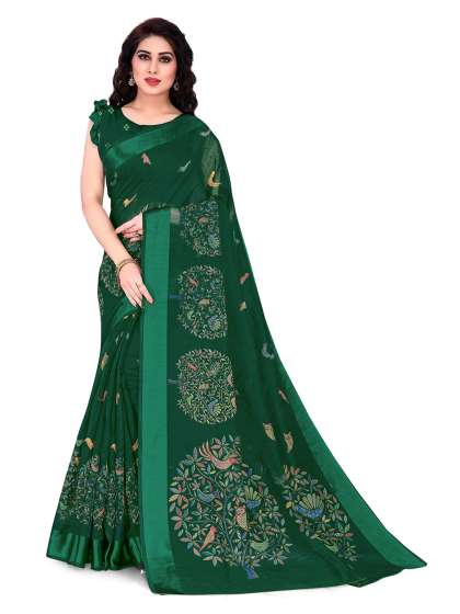 KALINI Green & Pink Floral Saree