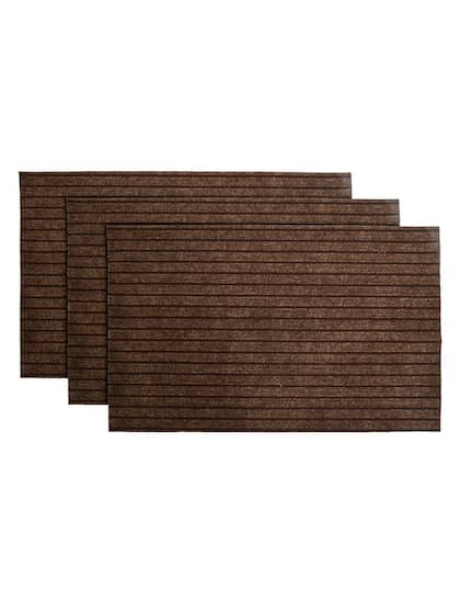Kuber Industries Set Of 3 Brown Striped Microfibre All Weather Anti Skid Doormats