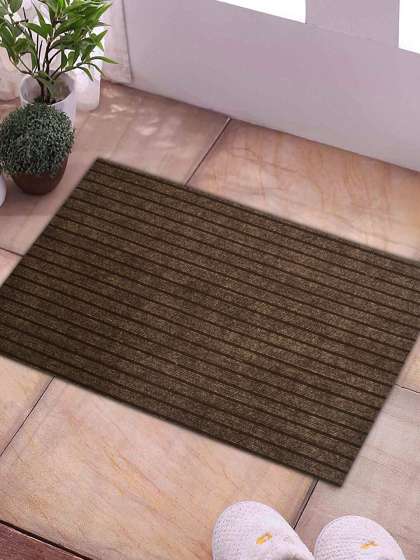 Kuber Industries Brown Striped Microfiber Anti-Skid Doormat