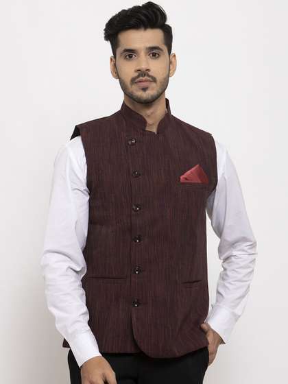 KLOTTHE Men Woven Design Pure Cotton Nehru Jacket
