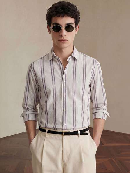 Snitch Men Slim Fit Multi Stripes Striped Party Shirt
