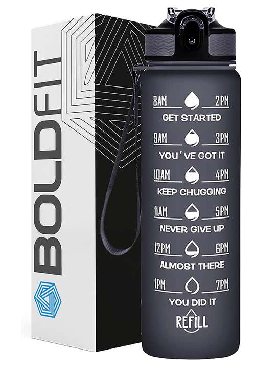 BOLDFIT Black Typography Plastic Lockable Lid Sipper - 1L deal from myntra