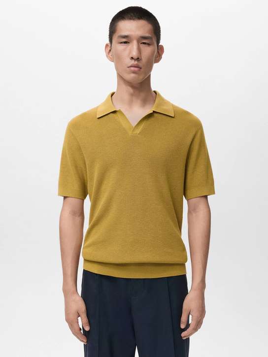 MANGO MAN Ribbed Polo Collar T-shirt deal from myntra
