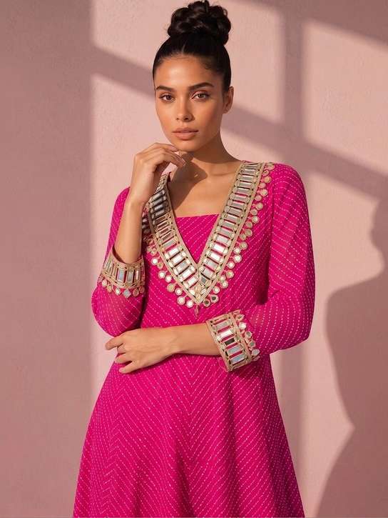 SACi Women Leheriya Printed Regular Mirror Work Kurta with Trousers deal from myntra SACi Women Leheriya Printed Regular Mirror Work Kurta with Trousers deal from myntra