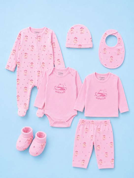 Kidbea Infants Pack Of 7 Pure Cotton Baby Apparel Gift Set deal from myntra