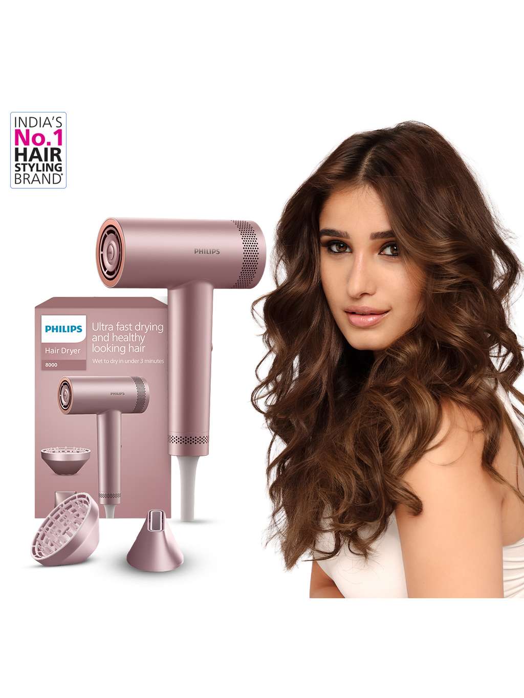 Philips Hydrating Hair Dryer Retains Hair Strength with 2 Magnetic Attachments - BHD833/10 — image 1 of 13