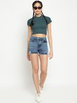 Belliskey Women Blue High-Rise Denim Shorts view 3